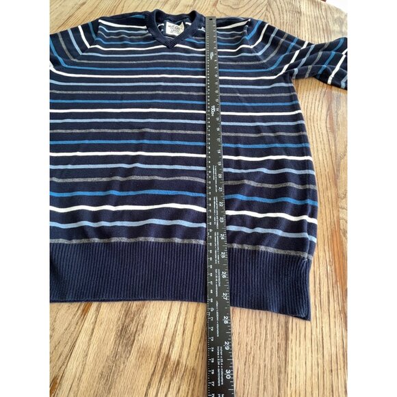 Old Navy V-Neck Sweater Mens L Navy Stripe Tight Knit Lightweight - Picture 6 of 6